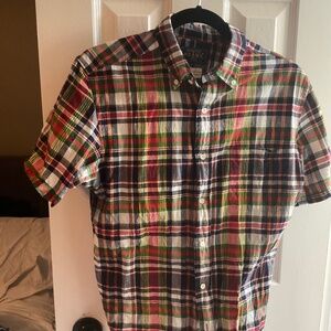 Men’s BEAMS PLUS Navy Checked Short Sleeve Shirt Size: M